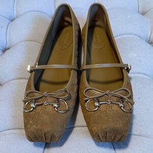 Gucci Tan Suede Flats with Gold Accents